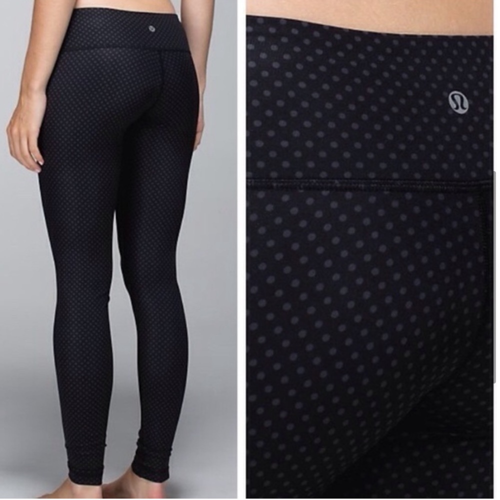 Lululemon black with grey polka dots. Size 6 full length leggings. Wonder Under